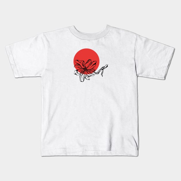 Magnolia flower on red circle Kids T-Shirt by Art by Taya 